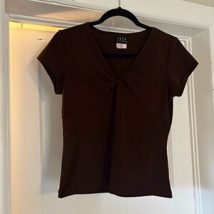 Brown V-Neck Twist Front Top